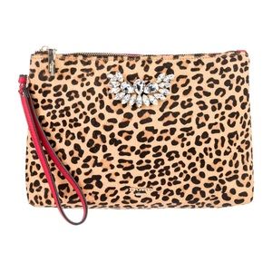 Dune London calf hair cheetah print wristlet with gems and red back NWT